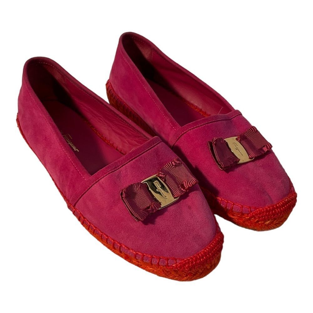 Salvatore Ferragamo Pink and Orange Loafer Espadrilles with Suede Finish